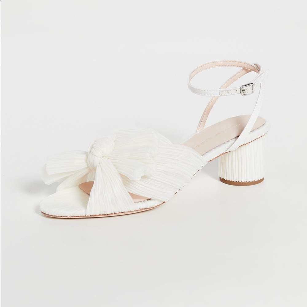Loeffler Randall Dahlia Pleated Bow heels, pearl, 5.5, NWT